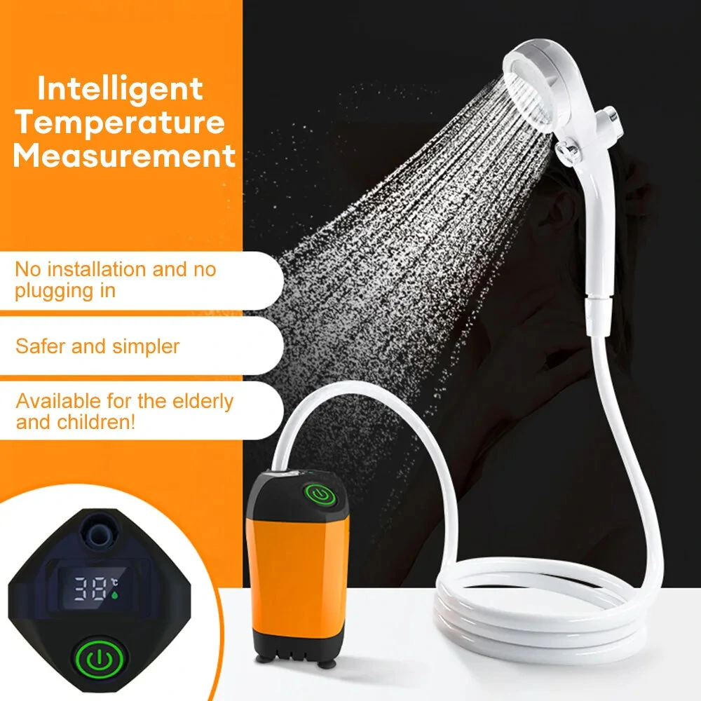 (image for) Portable Electric Shower Pump Outdoor Camping Shower IPX7 Waterproof with Digital Display for Camping Hiking Backpacking Travel